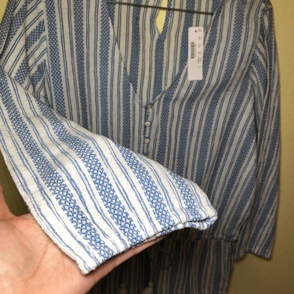 J. Crew Romper short Cotton Blue White Stripe Vacation Beach size L - Picture 5 of 11